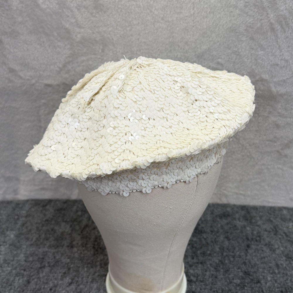 Hat Beret Womens One‎ Size White Sequin Crochet Knit Lightweight Packable Party